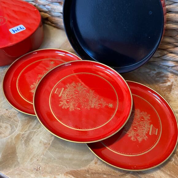 Otagiri made in Japan: Gold & Red Christmas Tree Coasters & Tray - Picture 3 of 8